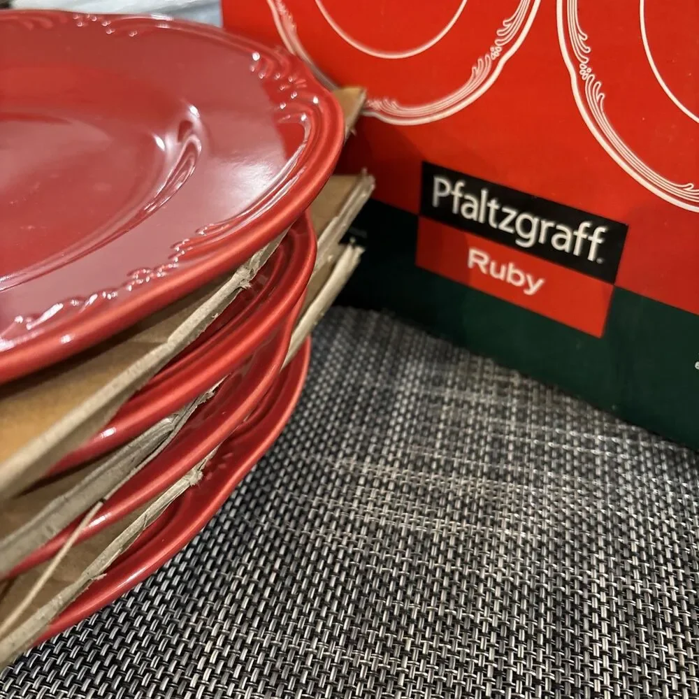NIB Set Of 4 Pfaltzgraff Winterberry Ruby Red Salad Plate New 8.25” 579-003-20